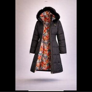 Miskeen Originals Long Puffer Coat Faux Fur Hood Graphic Lining XL